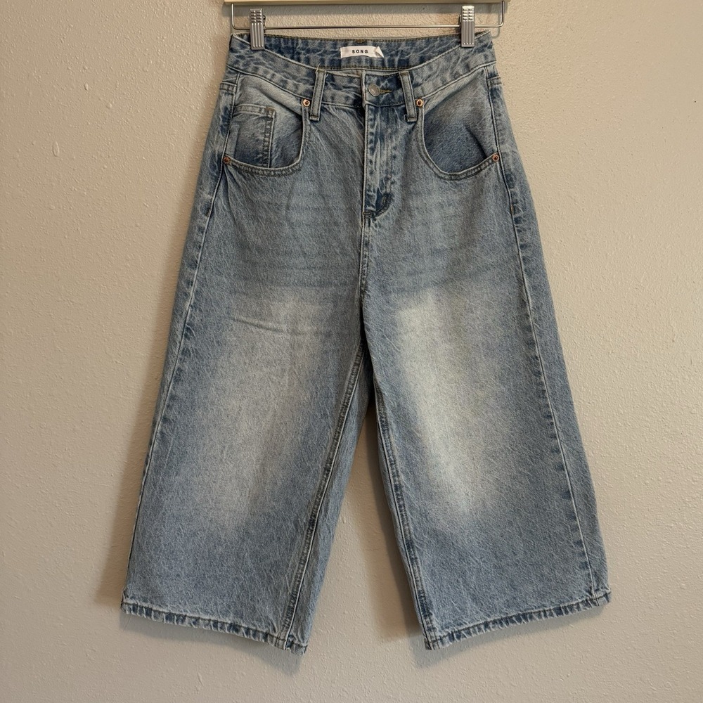 S.O.N.G. High Rise Gaucho Jeans 0/24 Wide Leg Crop Rigid 100% Cotton‎ Denim